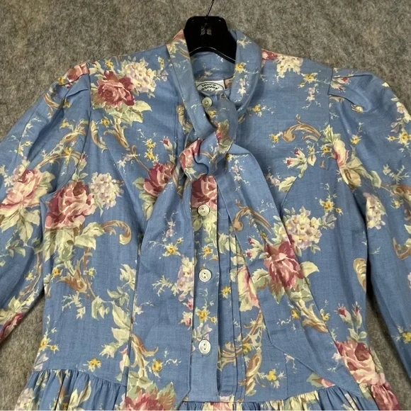 Laura Ashley Cottagecore Romantic Feminine Prairie Floral Cotton Wool Dress Sz 8 - Picture 5 of 16